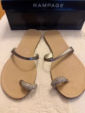 Rampage Sandals with Metallic Straps and Rhinestone Toe Loop